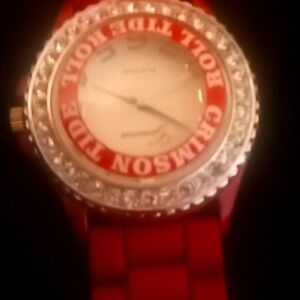 Red and White Watch with Crystal Accents
